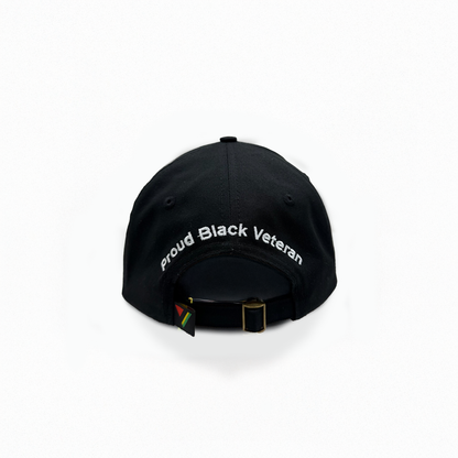 Black hat with 'Proud Black Veteran' text on a white background