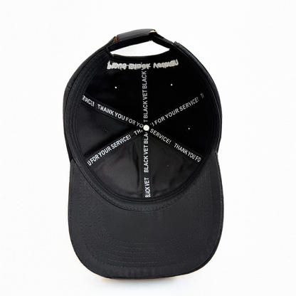 Black hat with Thank You For Your Service text on a white background