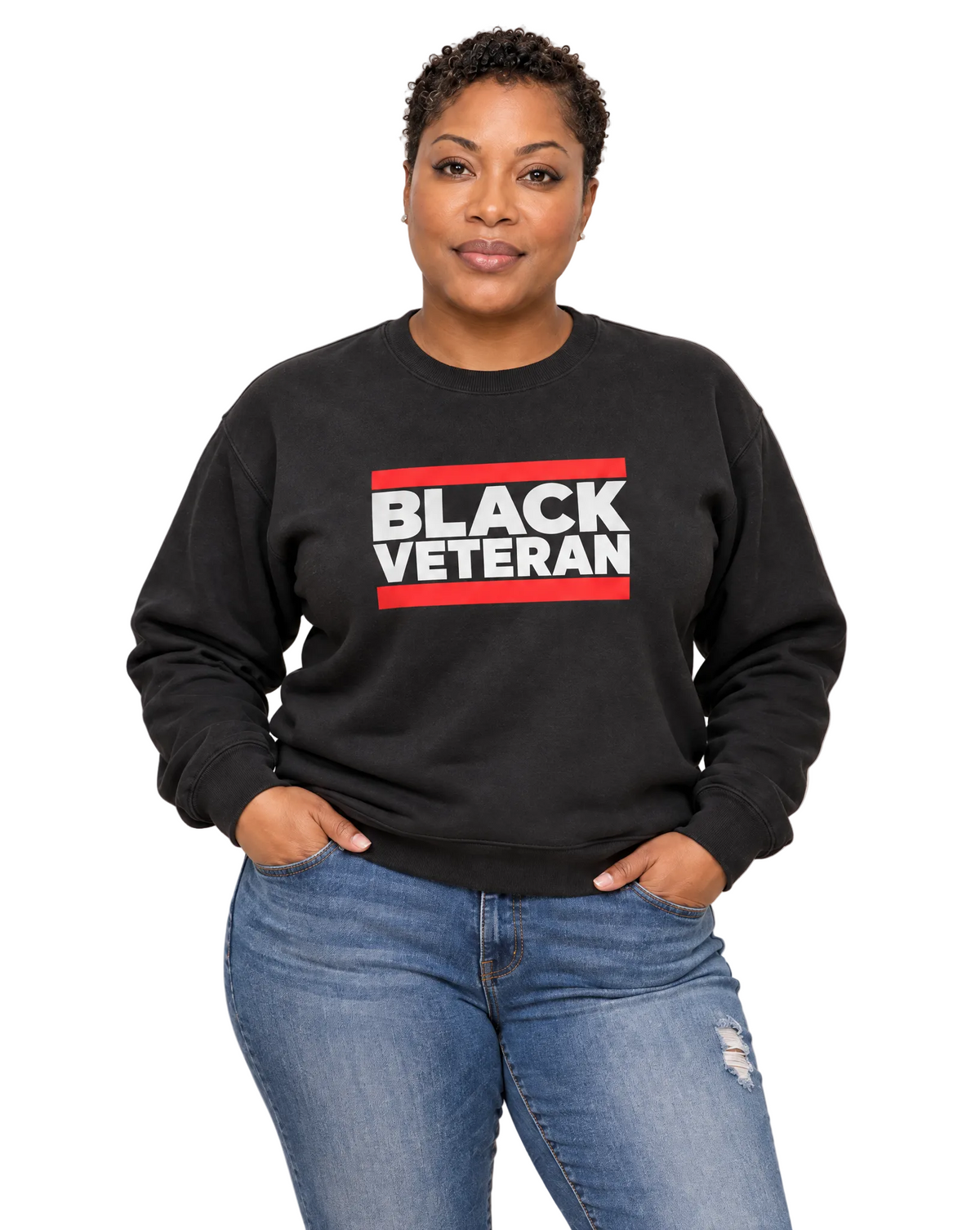 Black Veteran Crewneck Black Woman