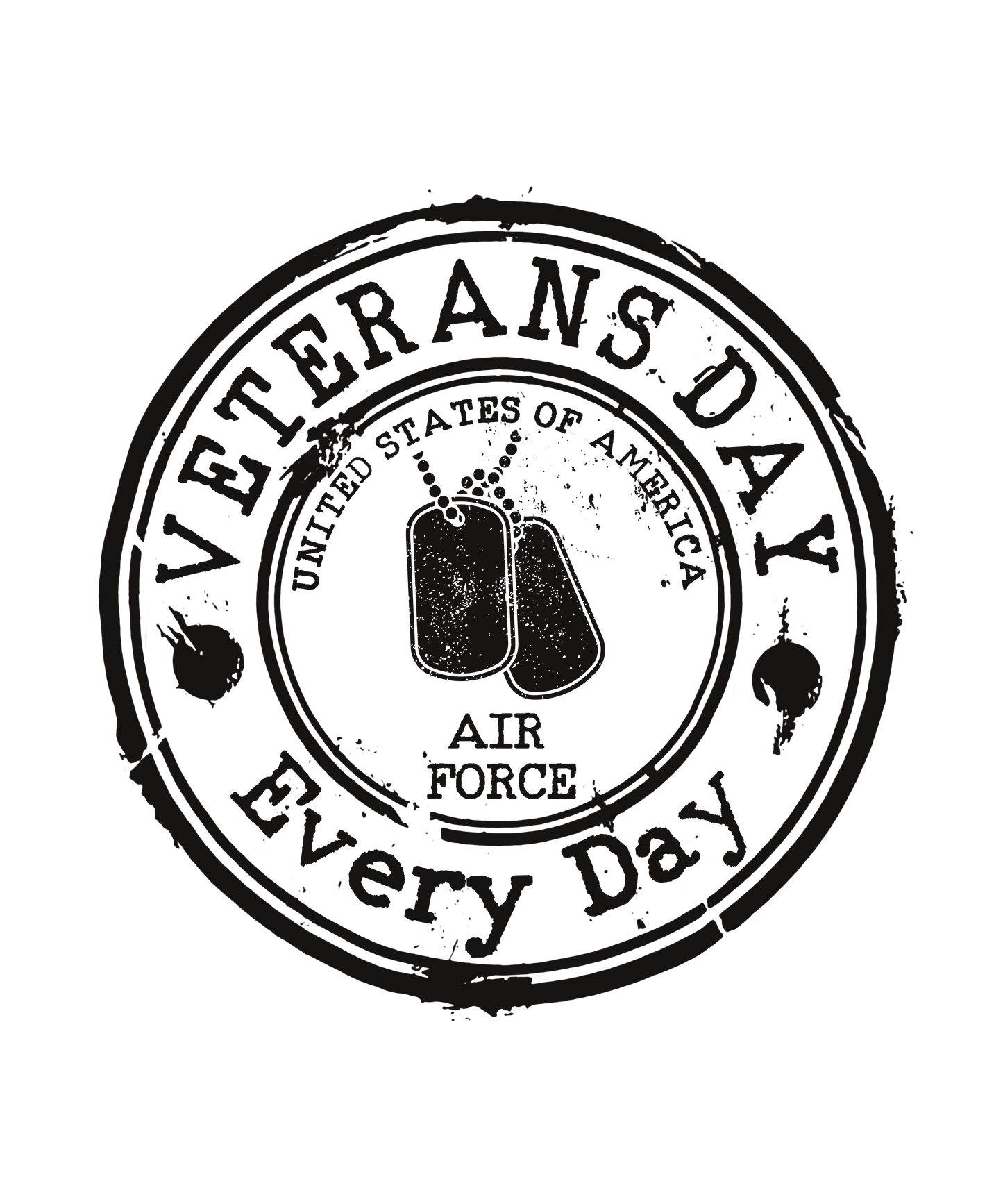 Black 'Veterans Day Every Day' text with Air Force emblem on a white background