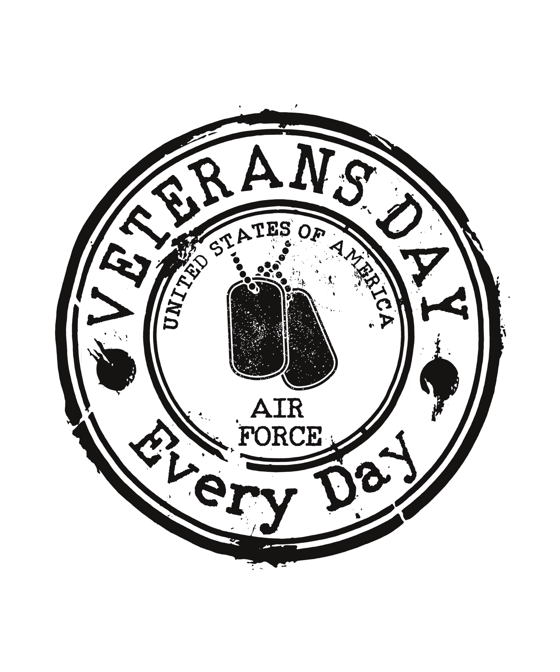 Black 'Veterans Day Every Day' text with Air Force emblem on a white background