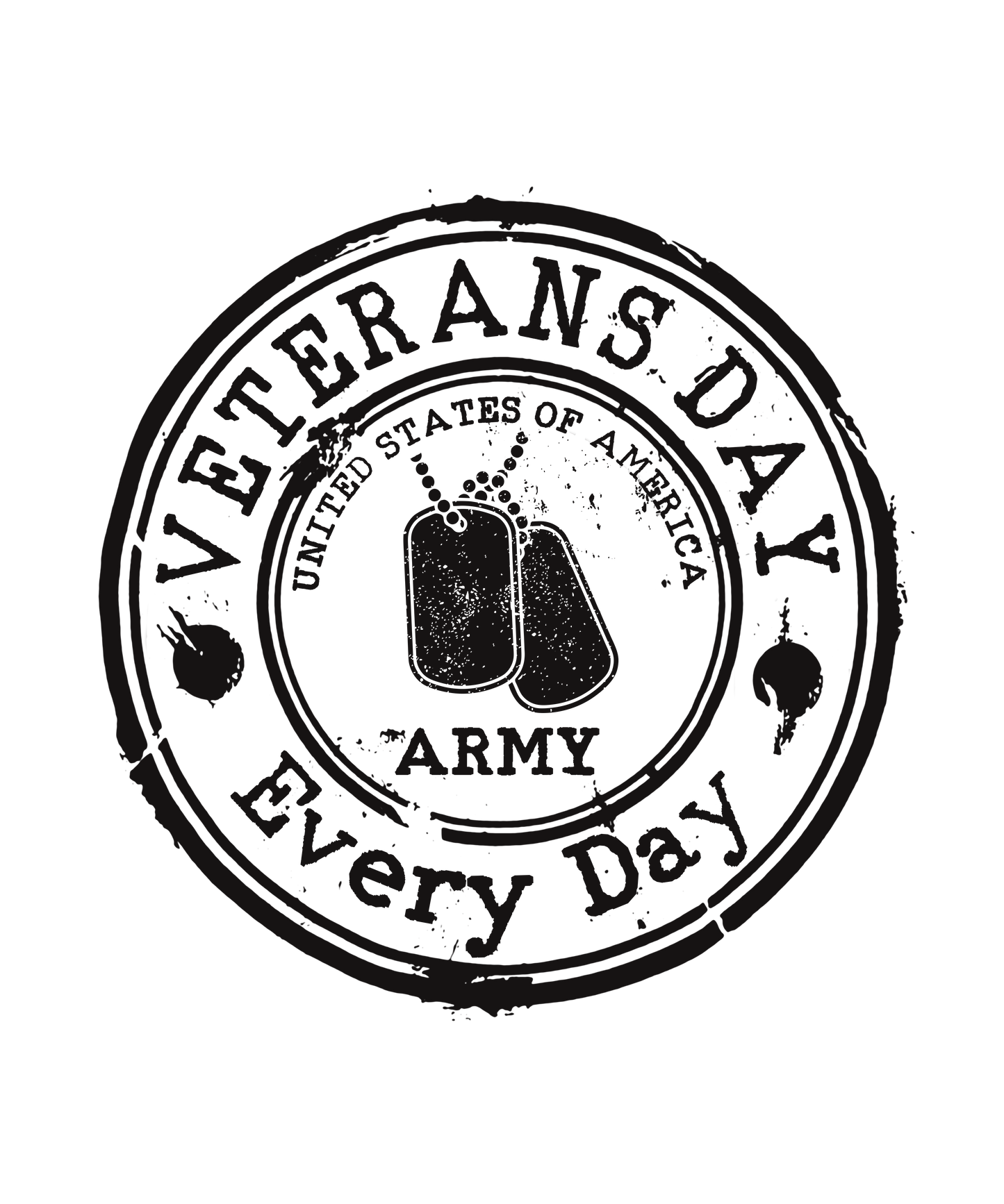 Black 'Veterans Day Every Day' text with Army emblem on a white background