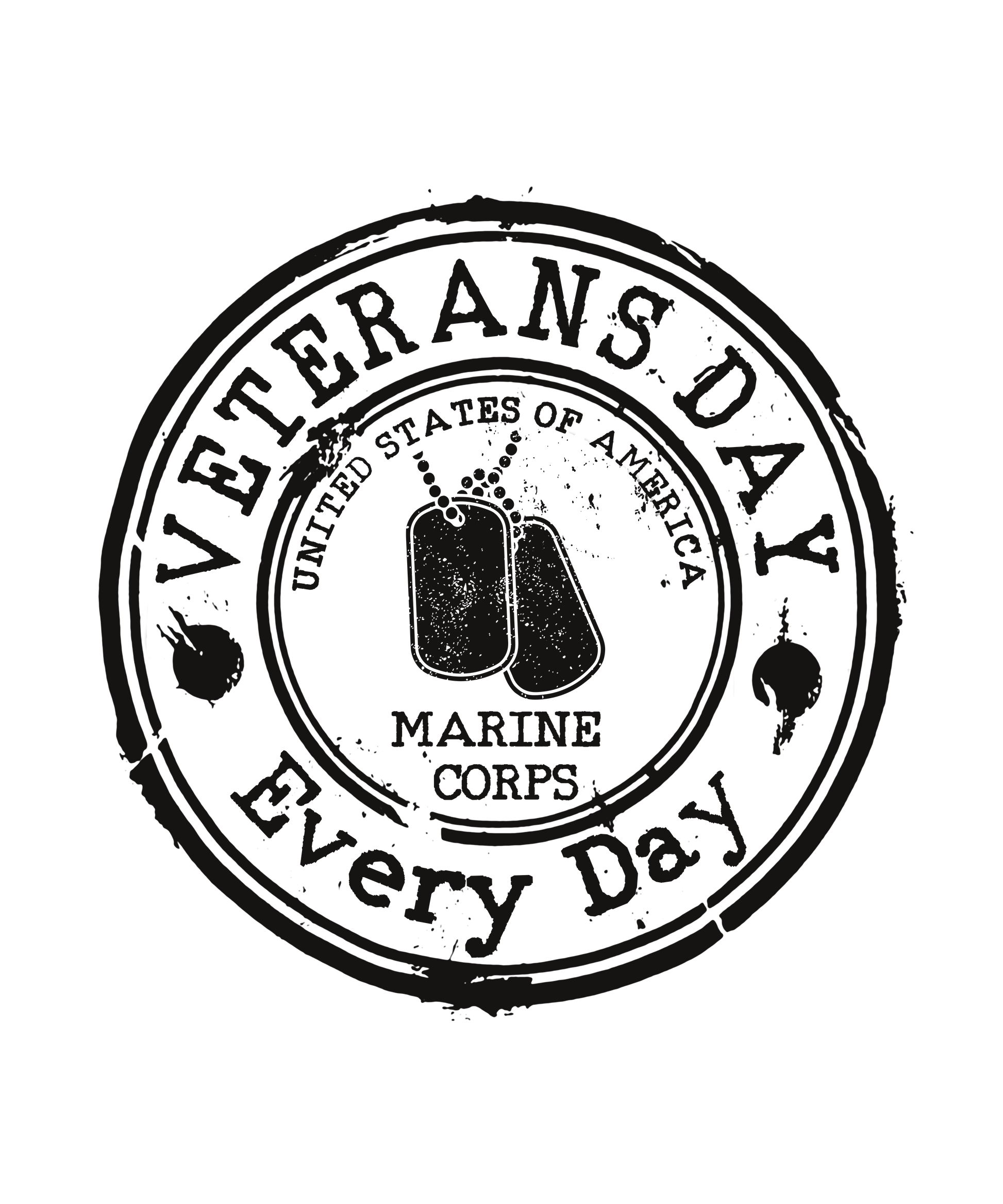 Black 'Veterans Day Every Day' text with Marine Corps emblem on a white background