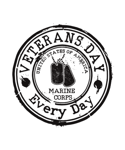 Black 'Veterans Day Every Day' text with Marine Corps emblem on a white background